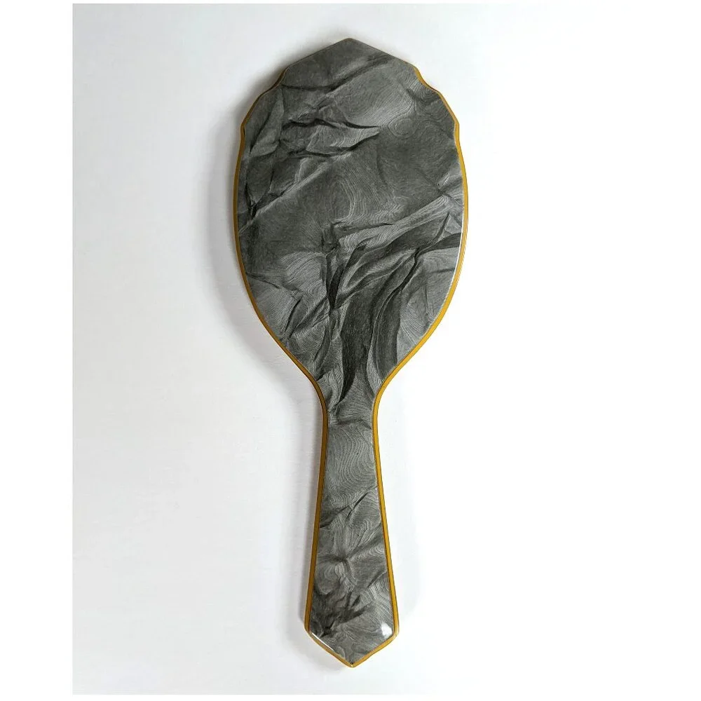 Antique Celluloid Gray Pearlized Beveled Hand Mirror Decor Primitive Art Deco
